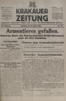 Krakauer Zeitung : zugleich amtliches organ K. u. K. Militär-Kommandos Krakau. 1918, nr 99