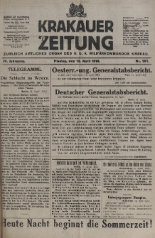 Krakauer Zeitung : zugleich amtliches organ K. u. K. Militär-Kommandos Krakau. 1918, nr 101