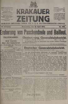 Krakauer Zeitung : zugleich amtliches organ K. u. K. Militär-Kommandos Krakau. 1918, nr 104