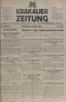 Krakauer Zeitung : zugleich amtliches organ K. u. K. Militär-Kommandos Krakau. 1918, nr 109