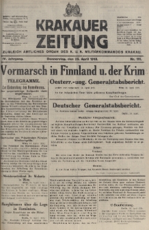 Krakauer Zeitung : zugleich amtliches organ K. u. K. Militär-Kommandos Krakau. 1918, nr 111