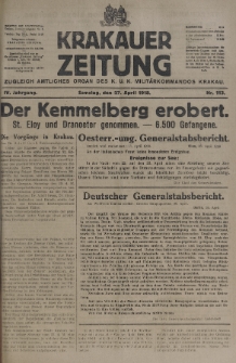 Krakauer Zeitung : zugleich amtliches organ K. u. K. Militär-Kommandos Krakau. 1918, nr 113