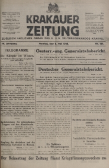 Krakauer Zeitung : zugleich amtliches organ K. u. K. Militär-Kommandos Krakau. 1918, nr 121