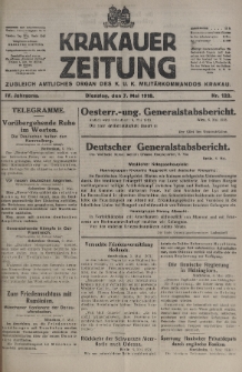 Krakauer Zeitung : zugleich amtliches organ K. u. K. Militär-Kommandos Krakau. 1918, nr 122