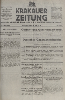 Krakauer Zeitung : zugleich amtliches organ K. u. K. Militär-Kommandos Krakau. 1918, nr 129