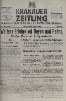 Krakauer Zeitung : zugleich amtliches organ K. u. K. Militär-Kommandos Krakau. 1918, nr 143