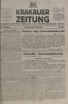 Krakauer Zeitung : zugleich amtliches organ K. u. K. Militär-Kommandos Krakau. 1918, nr 171