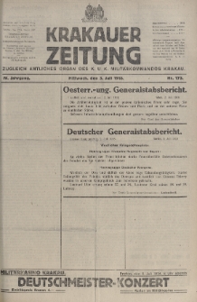 Krakauer Zeitung : zugleich amtliches organ K. u. K. Militär-Kommandos Krakau. 1918, nr 173