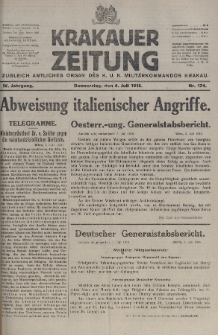 Krakauer Zeitung : zugleich amtliches organ K. u. K. Militär-Kommandos Krakau. 1918, nr 174