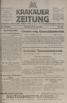 Krakauer Zeitung : zugleich amtliches organ K. u. K. Militär-Kommandos Krakau. 1918, nr 177