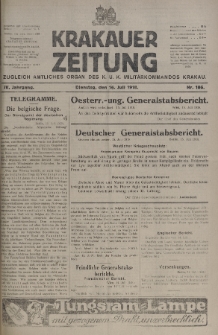 Krakauer Zeitung : zugleich amtliches organ K. u. K. Militär-Kommandos Krakau. 1918, nr 186