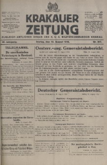 Krakauer Zeitung : zugleich amtliches organ K. u. K. Militär-Kommandos Krakau. 1918, nr 217