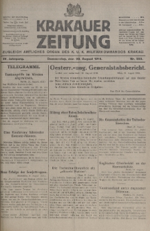 Krakauer Zeitung : zugleich amtliches organ K. u. K. Militär-Kommandos Krakau. 1918, nr 223