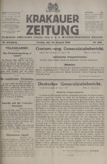 Krakauer Zeitung : zugleich amtliches organ K. u. K. Militär-Kommandos Krakau. 1918, nr 224