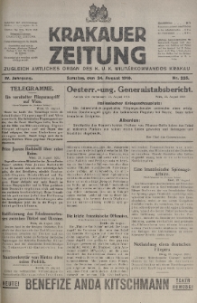 Krakauer Zeitung : zugleich amtliches organ K. u. K. Militär-Kommandos Krakau. 1918, nr 225