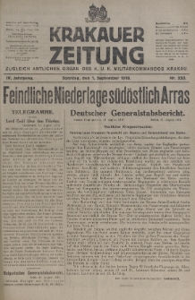 Krakauer Zeitung : zugleich amtliches organ K. u. K. Militär-Kommandos Krakau. 1918, nr 233