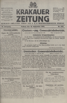 Krakauer Zeitung : zugleich amtliches organ K. u. K. Militär-Kommandos Krakau. 1918, nr 245
