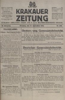 Krakauer Zeitung : zugleich amtliches organ K. u. K. Militär-Kommandos Krakau. 1918, nr 249