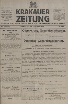 Krakauer Zeitung : zugleich amtliches organ K. u. K. Militär-Kommandos Krakau. 1918, nr 259