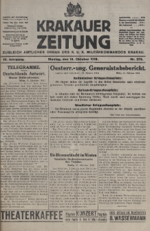 Krakauer Zeitung : zugleich amtliches organ K. u. K. Militär-Kommandos Krakau. 1918, nr 276