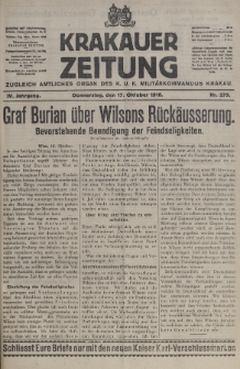 Krakauer Zeitung : zugleich amtliches organ K. u. K. Militär-Kommandos Krakau. 1918, nr 279