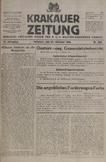 Krakauer Zeitung : zugleich amtliches organ K. u. K. Militär-Kommandos Krakau. 1918, nr 285