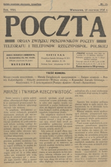 Poczta : organ Związku Pracowników Poczty, Telegrafu i Telefonów Rzeczypospol. Polskiej. R.8, 1926, nr 11