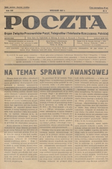 Poczta : Organ Związku Pracowników Poczt, Telegrafów i Telefonów Rzeczyposp. Polskiej. R.19, 1937, no 9