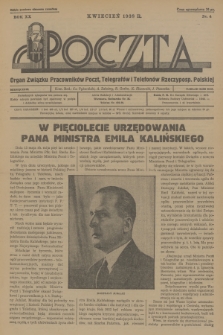 Poczta : Organ Związku Pracowników Poczt, Telegrafów i Telefonów Rzeczyposp. Polskiej. R.20, 1938, no 4