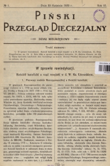 Piński Przegląd Diecezjalny : dział nieurzędowy. R.6, 1930, no 1
