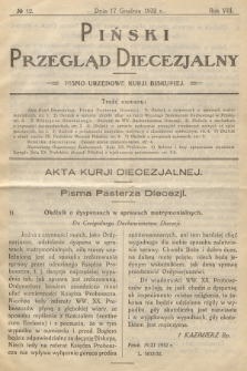 Piński Przegląd Diecezjalny : pismo urzędowe Kurji Biskupiej. R.8, 1932, no 12