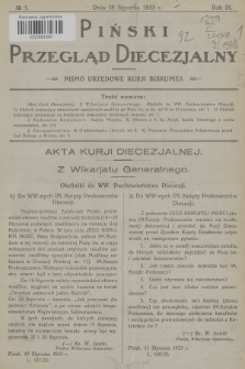 Piński Przegląd Diecezjalny : pismo urzędowe Kurji Biskupiej. R.9, 1933, no 1