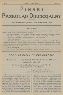Piński Przegląd Diecezjalny : pismo urzędowe Kurji Biskupiej. R.10, 1934, no 5