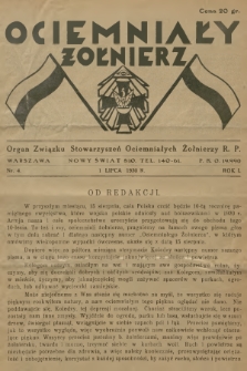Ociemniały Żołnierz : organ Związku Stowarzyszeń Ociemniałych Żołnierzy R. P. R.1, 1930, nr 4