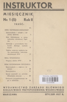 Instruktor : wydawnictwo Zarządu Głównego Kolejowego Przysposobienia Wojskowego. R.2, 1937, nr 1(5)