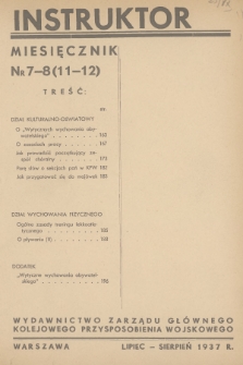 Instruktor : wydawnictwo Zarządu Głównego Kolejowego Przysposobienia Wojskowego. R.2, 1937, nr 7-8(11-12)