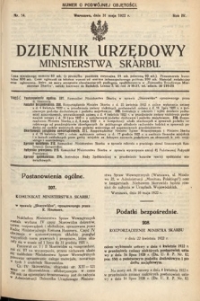 Dziennik Urzędowy Ministerstwa Skarbu. 1922, nr 14
