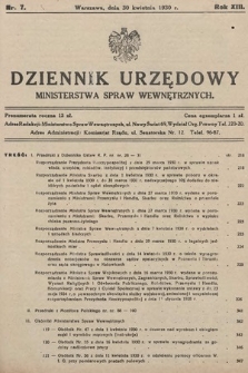 Dziennik Urzędowy Ministerstwa Spraw Wewnętrznych. 1930, nr 7