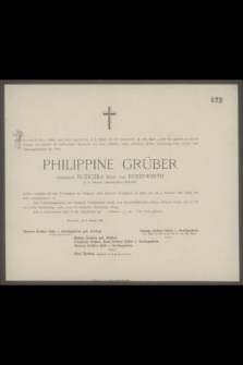 Philippine Grüber geborene Ružicka edle von Rosenwerth [...] 73 Jahre alt, am 3. Februar 1881 ruhig und sanft entschlummert ist [...]