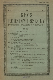 Głos Rodziny i Szkoły : dwutygodnik społeczno-wychowawczy. R.1, 1925, nr 1