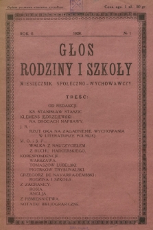Głos Rodziny i Szkoły : miesięcznik społeczno-wychowawczy. R.2, 1926, nr 1