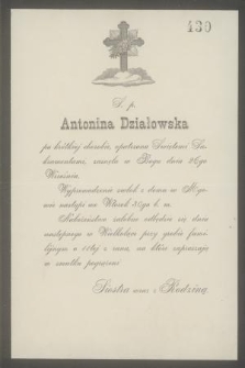 Ś. p. Antonina Działowska [...] zasnęła w Bogu dnia 26go września [...]