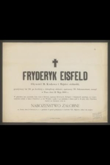 Fryderyk Eisfeld [...] zasnął w Panu dnia 31 maja 1885 r. [...]