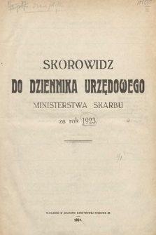 Skorowidz do Dziennika Urzędowego Ministerstwa Skarbu. 1923