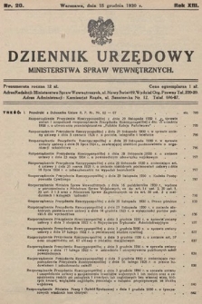 Dziennik Urzędowy Ministerstwa Spraw Wewnętrznych. 1930, nr 20
