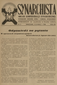 Synarchista : organ Konfederacji Synarchicznej poświęcony budzeniu myśli i sumienia społecznego. R.13, 1938, nr 4