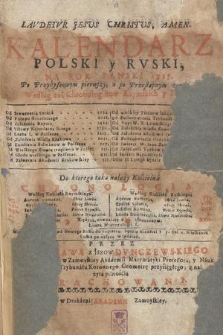 Kalendarz Polski y Ruski na Rok Pański 1735 [...]