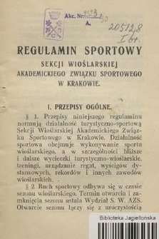 Regulamin sportowy Sekcji Wioślarskiej Akademickiego Związku Sportowego w Krakowie