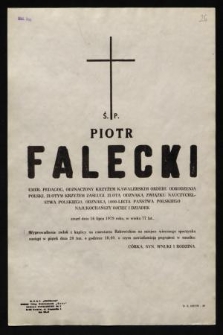 Ś.p. Piotr Falecki emer. pedagog [...] zmarł dnia 16 lipca 1979 roku [...]