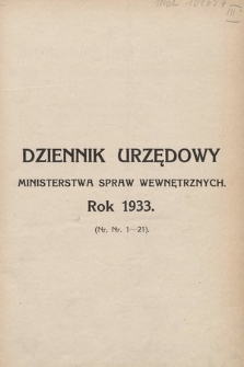 Dziennik Urzędowy Ministerstwa Spraw Wewnętrznych. 1933, skorowidz alfabetyczny